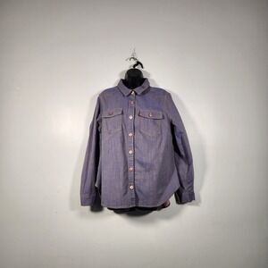 CABI Denim Shacket Women L Blue Western Button Up Cotton Blend Stretch Western